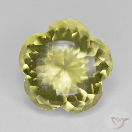 11.16ct 天然 緑ががかったイエロー 石英, フラワーカット, 透明