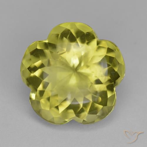 11.31ct 天然 レモンイエロー 石英, フラワーカット, 透明