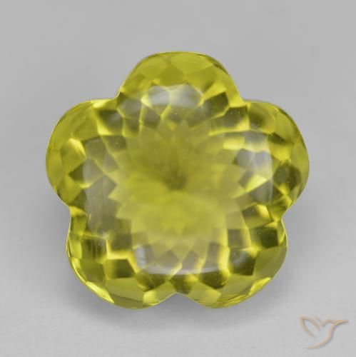 14.78ct 天然 緑ががかったイエロー 石英, フラワーカット, 透明