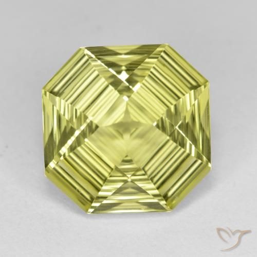6.15ct 天然 緑ががかったイエロー 石英, エメラルドカット, VVS
