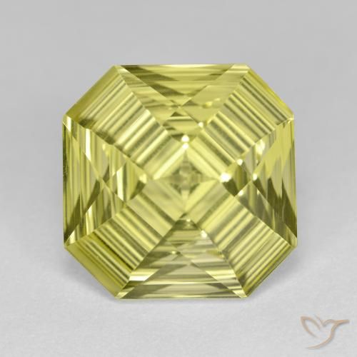 5.99ct 天然 レモンイエロー 石英, エメラルドカット, VVS