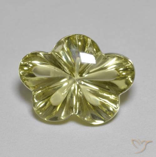 9.65ct 天然 緑ががかったイエロー 石英, フラワーカット, 透明