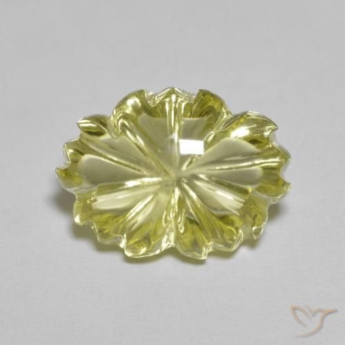 6.77ct 天然 レモンイエロー 石英, フラワーカット, 透明