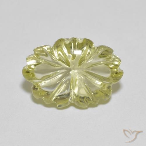 6.48ct 天然 緑ががかったイエロー 石英, フラワーカット, 透明