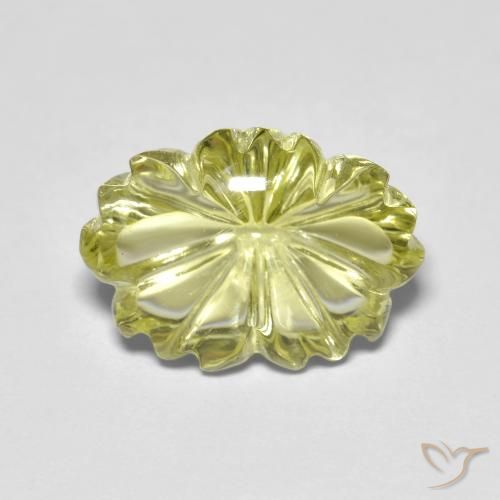6.53ct 天然 緑ががかったイエロー 石英, フラワーカット, 透明