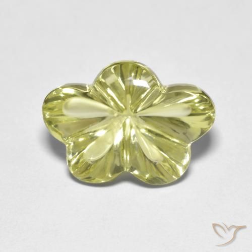 6.25ct 天然 緑ががかったイエロー 石英, フラワーカット, 透明