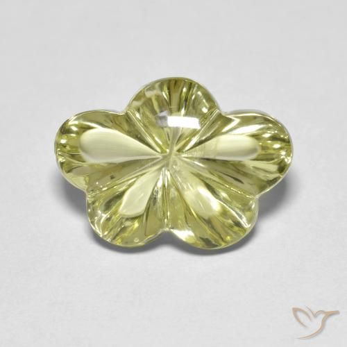 6.31ct 天然 緑ががかったイエロー 石英, フラワーカット, 透明