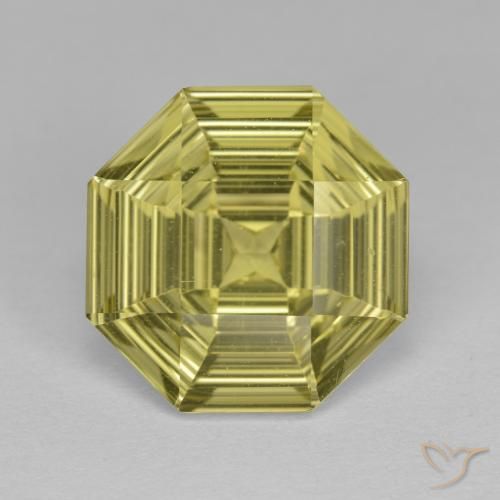 5.25ct 天然 薄いパイナップルイエロー 石英, エメラルドカット, VVS