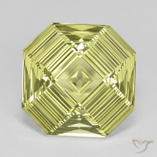 12.31ct 天然 緑ががかったイエロー 石英, エメラルドカット, VVS