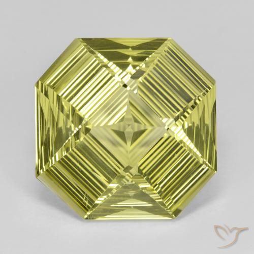 13.31ct 天然 緑ががかったイエロー 石英, エメラルドカット, VVS
