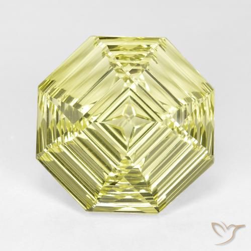 14.36ct 天然 緑ががかったイエロー 石英, エメラルドカット, VVS