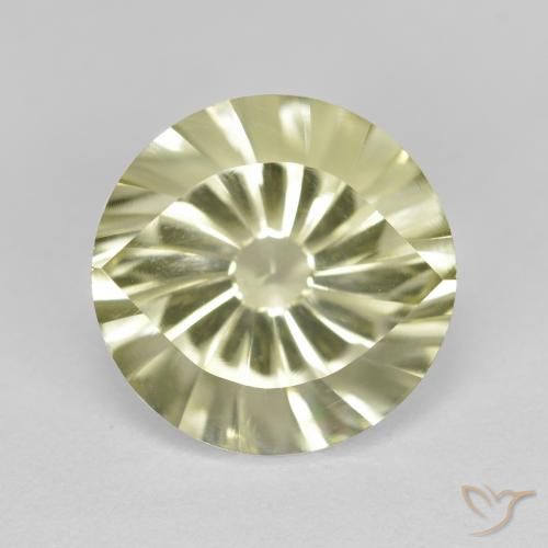 5.53ct 天然 ライトグリーンがかったイエロー 石英, ラウンド, VVS