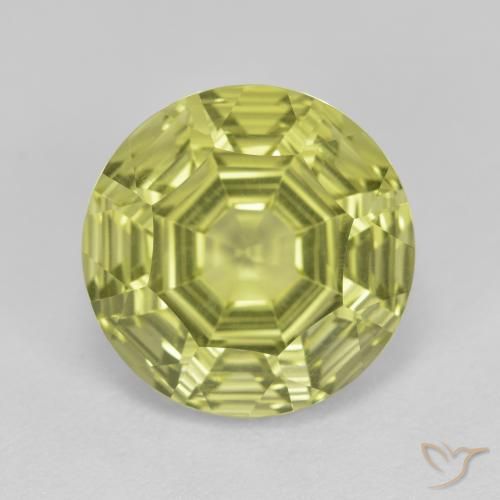 6.09ct 天然 イエローグリーン 石英, ラウンド, VVS