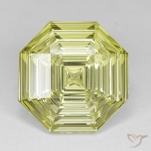 13.89ct 天然 ミディアムイエロー 石英, エメラルドカット, VVS