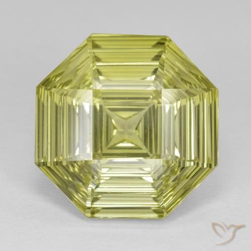13.98ct 天然 レモンイエロー 石英, エメラルドカット, VVS