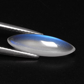 2.14カラットの天然ブルー＆ホワイトレインボームーンストーン（16.5×5.1 mm・透明）
