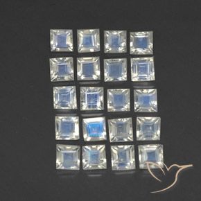 3.12ctw 天然 青みがかったホワイト レインボームーンストーン, 四角形, 透明