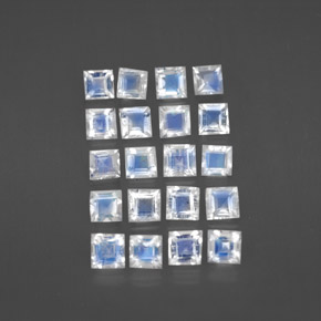 カラットの天然ブルー＆ホワイトレインボームーンストーン（3×3 mm・四角）