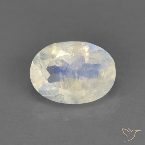 0.91ct 天然 青みがかったホワイト レインボームーンストーン, 楕円形, 透明