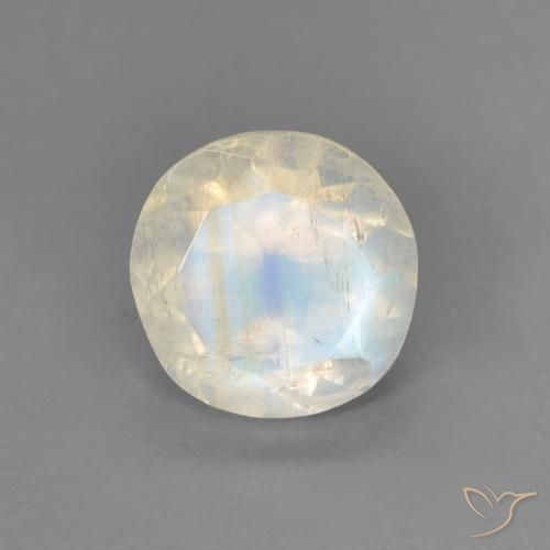 1.29ct 天然 青みがかったホワイト レインボームーンストーン, ラウンド, 透明