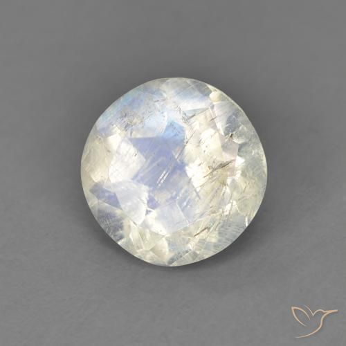 1.28ct 天然 青みがかったホワイト レインボームーンストーン, ラウンド, 透明