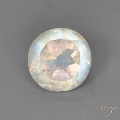 1.33ct 天然 青みがかったホワイト レインボームーンストーン, ラウンド, 透明