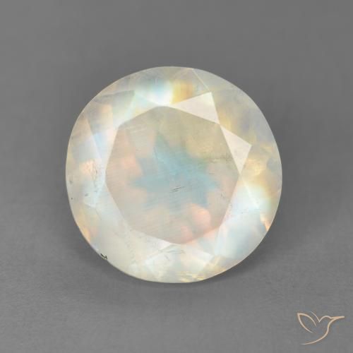 3.50ct 天然 青みがかったホワイト レインボームーンストーン, ラウンド, 透明