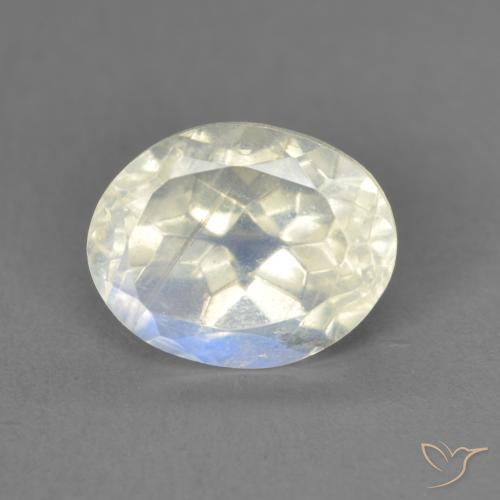 1.90ct 天然 青みがかったホワイト レインボームーンストーン, 楕円形, 透明