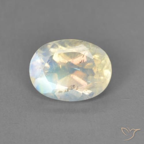 1.38ct 天然 青みがかったホワイト レインボームーンストーン, 楕円形, 透明