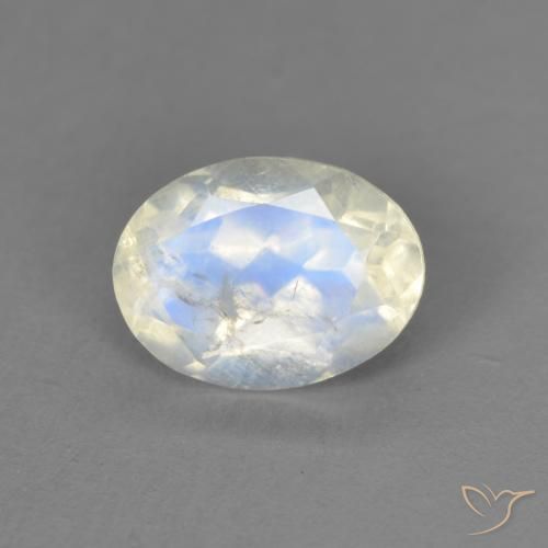 1.30ct 天然 青みがかったホワイト レインボームーンストーン, 楕円形, 透明