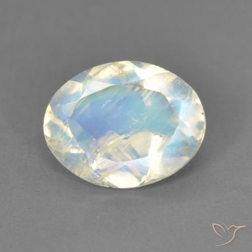 1.62ct 天然 青みがかったホワイト レインボームーンストーン, 楕円形, 透明