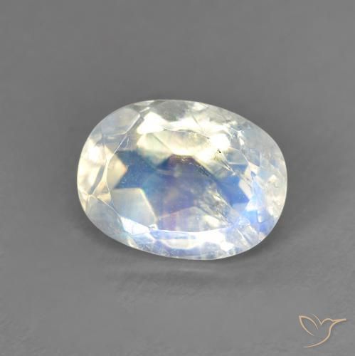 1.33ct 天然 青みがかったホワイト レインボームーンストーン, 楕円形, 透明