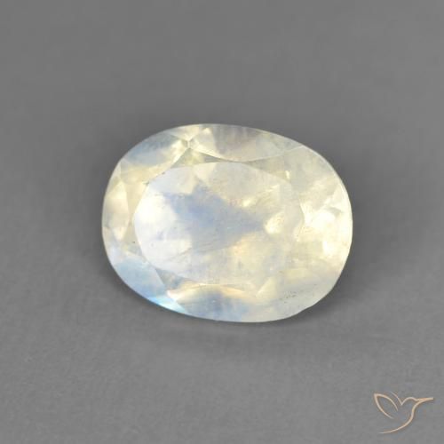 1.28ct 天然 青みがかったホワイト レインボームーンストーン, 楕円形, 透明