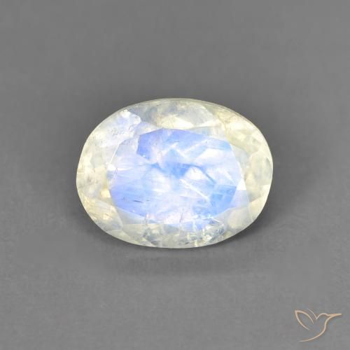 1.33ct 天然 青みがかったホワイト レインボームーンストーン, 楕円形, 透明