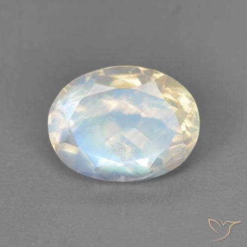 2.13ct 天然 青みがかったホワイト レインボームーンストーン, 楕円形, 透明