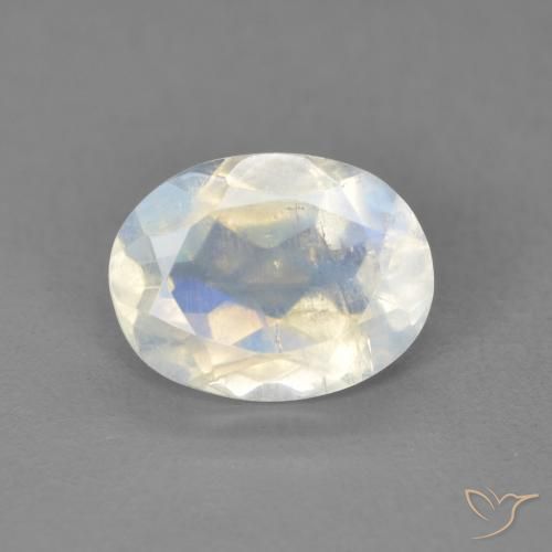 1.60ct 天然 青みがかったホワイト レインボームーンストーン, 楕円形, 透明