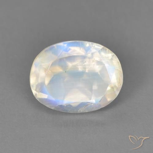 2.10ct 天然 青みがかったホワイト レインボームーンストーン, 楕円形, 透明