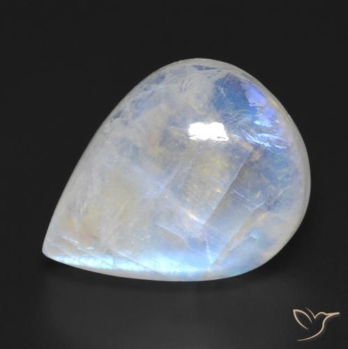 12.94ct 天然 青みがかったホワイト レインボームーンストーン, 洋梨の形, 透明