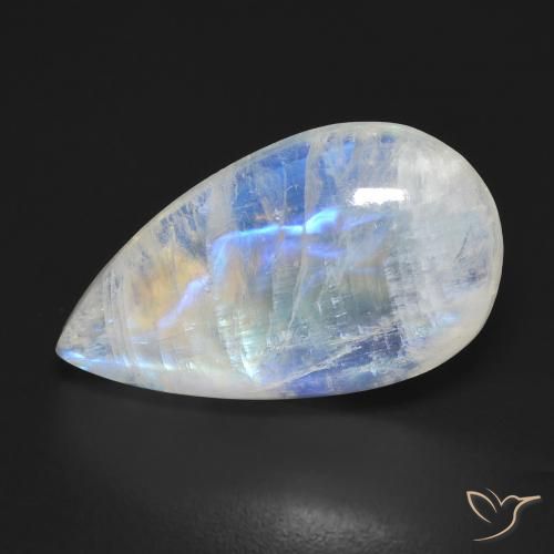 10.55ct 天然 青みがかったホワイト レインボームーンストーン, 洋梨の形, 透明