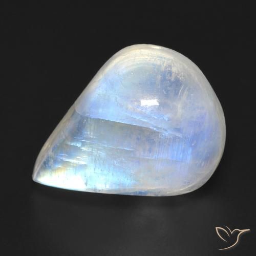 9.93ct 天然 青みがかったホワイト レインボームーンストーン, 洋梨の形, 透明