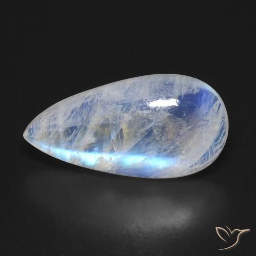 6.10ct 天然 青みがかったホワイト レインボームーンストーン, 洋梨の形, 透明