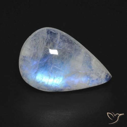 6.42ct 天然 青みがかったホワイト レインボームーンストーン, 洋梨の形, 透明