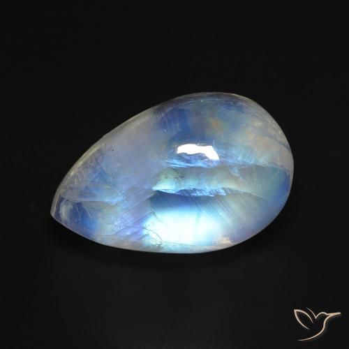 8.44ct 天然 青みがかったホワイト レインボームーンストーン, 洋梨の形, 透明