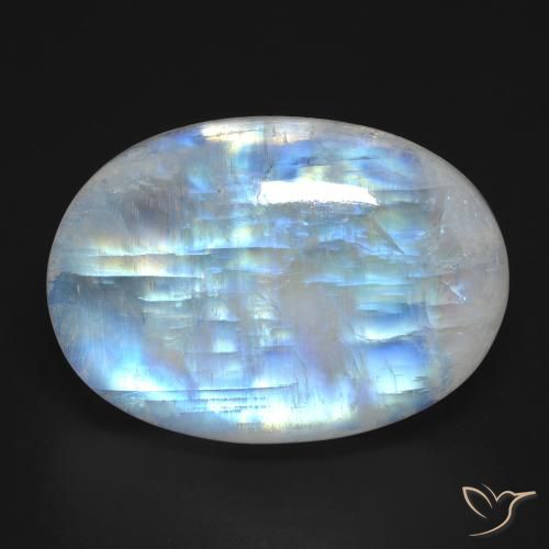 25.97ct 天然 青みがかったホワイト レインボームーンストーン, 楕円形, 半透明