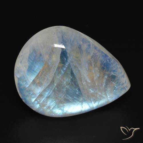 20.24ct 天然 青みがかったホワイト レインボームーンストーン, 洋梨の形, 透明