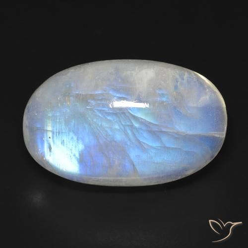 19.40ct 天然 青みがかったホワイト レインボームーンストーン, 楕円形, 透明