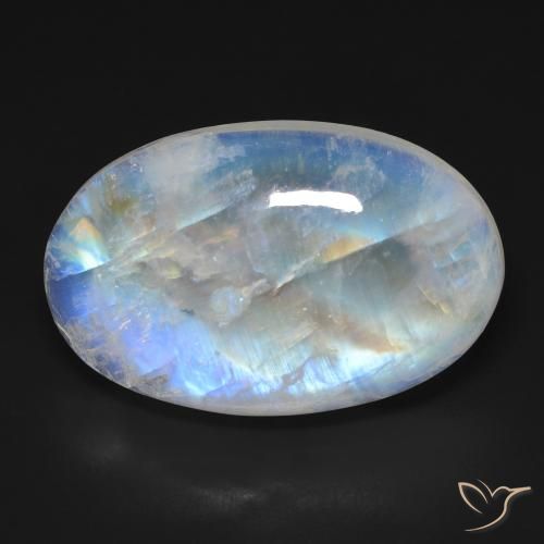 23.30ct 天然 青みがかったホワイト レインボームーンストーン, 楕円形, オペーク
