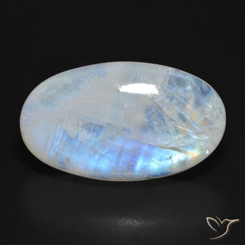 37.92ct 天然 青みがかったホワイト レインボームーンストーン, 楕円形, 半透明
