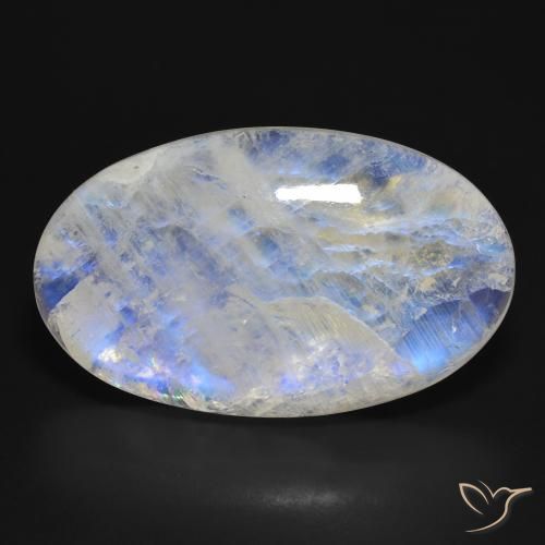 46.21ct 天然 青みがかったホワイト レインボームーンストーン, 楕円形, 半透明