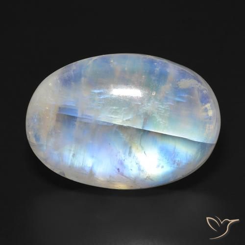 33.97ct 天然 青みがかったホワイト レインボームーンストーン, 楕円形, 半透明